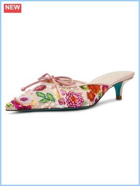 Pointed Toe Kitten Heel Mule Floral Print Women's Dress Shoe
